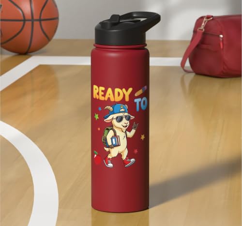 Ready To Learn Goat Student Back To School Kids Boy Girl Stainless Steel Insulated Water Bottle - color: Red