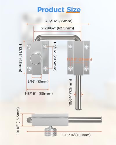 Updated U Patio Sliding Door Loop Lock Latch, Silver-2 PCS | 90/180 Degree Aluminum Alloy Home Security Loop Bolt Lock for Barn Door,Window, Fence, Shed and Gate Latch - Rotary Locking - color: Silver-2 PCS