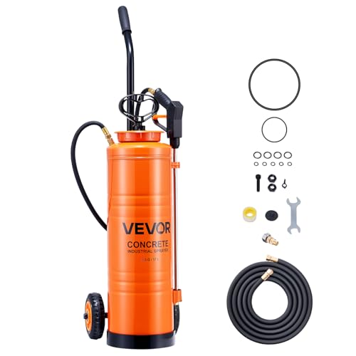 VEVOR Industrial Sprayer, 4.5 Gallons Large Capacity, Stainless Steel Concrete Sprayer with Ergonomic Handle & Removable Cart, 48" & 120" Hose, Concrete Sealer Sprayers for Form Oils Construction - size: 4.5 Gal with Cart