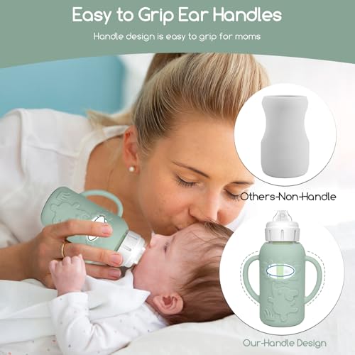 4 Pack Silicone Sleeves for Dr. Brown's Glass Baby Bottles, Anti Breakage Baby Bottle Sleeves Holder, Compatible with Dr. Brown's Anti-Colic Options+ Narrow Glass Baby Bottles, 4 oz/120 mL - color: Grey 4 Pack 4OZ