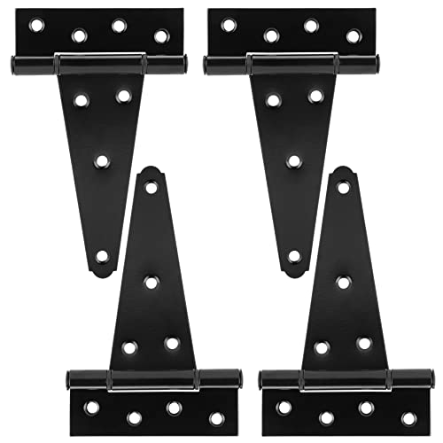 HILLMASTER 6 Inch T-Strap Heavy Duty Shed Door Hinges Gate Strap Hinges Black Tee Hinge Wrought Hardware for Wooden Fences,Yard,Barn Door,Rustproof (4 Pack) - size: 6in 4Pack