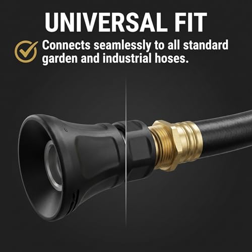 Hi-Tech Industries Power Flow Fireman Style Nozzle SP-020N – Heavy Duty Adjustable Garden Hose Spray Nozzle with Comfort Grip, Leakproof Design