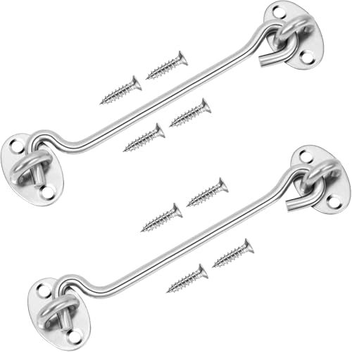 Rainspire (2 Pack) 12 Inch Privacy Hook and Eye Latch for Barn Door, Stainless Steel Gate Latch Barn Door Lock Cabin Hooks for Gate Shutters Window Slide Barn Shed Cabinet Bathroom, Silver - color: Silver, size: 12 Inch