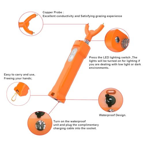 Cattle Prod, Waterproof Electric Livestock Prod for Cattle with LED Light, Retractable and Cattle Prod Livestock for Cows Hogs Sheep and More -37In - color: Orange
