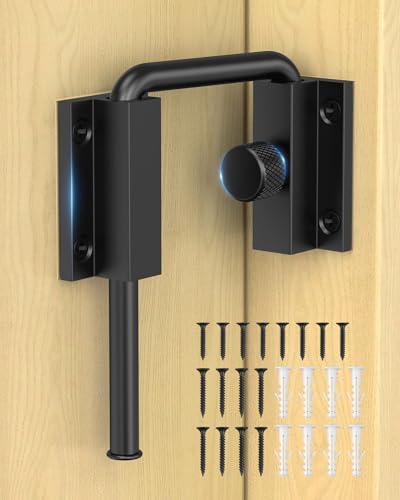 Updated U Patio Sliding Door Loop Lock Latch, Black | 90/180 Degree Aluminum Alloy Home Security Loop Bolt Lock for Barn Door,Window, Fence, Shed and Gate Latch - Rotary Locking - color: Black-1 PC
