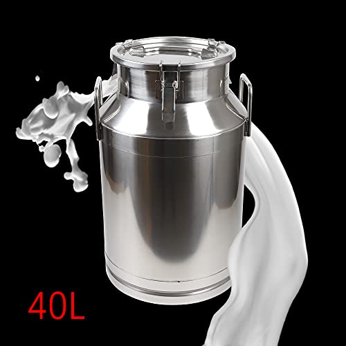 Milk Can Milk Bottle, 20/30/ 40/50/ 60L Stainless Steel Heavy Duty Milk Jug Wine Pail Bucket Square Liquid Container Storage with Embedded Silicone Sealed Lid for Home Restaurant Bar Silver (40L) - size: 40L
