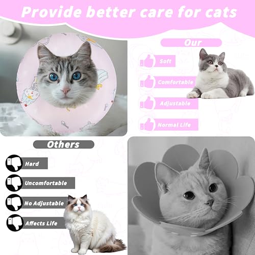 Soft Cat Cone Collar, Cute Cats Recovery Collar Suitable for Cats - color: Pink Cat, size: Large