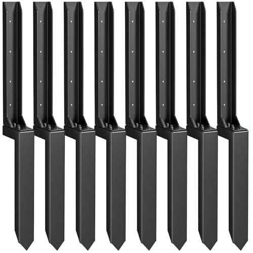 Fence Post Repair Kit，(Separation 16.9+17.9",8 pcs) | Heavy Duty Steel Fence Post Anchor Ground Spike ，Quick Fix Broken/Leaning Wood Posts with，and Fixed Fence Posts - size: Separation (16.9+17.9")