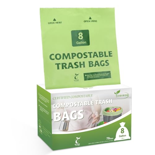 100% Compostable Trash Bags, 8 Gallon, 30 Liter, 0.85 Mils, 70 Count Large Kitchen Food Scrap Compost Bags for Kitchen Step Trash Cans with Europe EN13432 Certified - size: 70 Count (Pack of 1), style: 8 Gallon