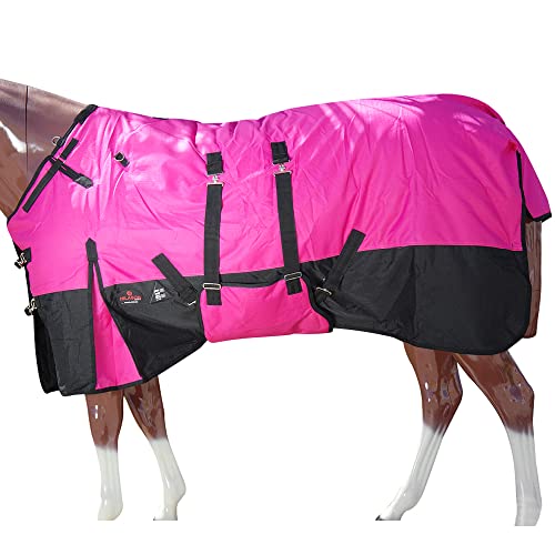 HILASON 1200D Winter Waterproof Poly Horse Blanket Belly Wrap | Turnout Blankets for Horses - color: Pink Black, size: 82 In