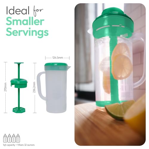 1 Quart Plastic Mixing Pitcher with Mixing Lid, BPA Free, Shatterproof Beverage Jug for Iced Tea, Lemonade, Juices, Milk – Leak-Proof, Easy Stirring, Dishwasher Safe | Green - color: Green, Mixing Pitcher w/ Opt. Lid