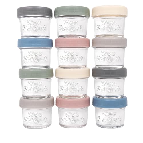 WeeSprout Glass Baby Food Storage Jars w/Lids (4 oz, 12 Pack Set) Snack, Puree, Reusable Small Containers, Breast Milk, Fridge or Freezer, Microwave & Dishwasher Safe, Essential Must Have for Infants - color: Matte Variety, size: 4 oz (12 pack)