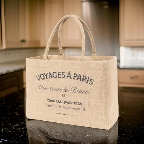 KAF Home Jute Market Tote Bag with Handles, Voyages - color: Voyages