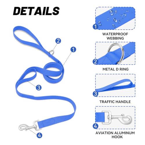 Waterproof Dog Leash with Double Handle, 6 FT Durable Odor-Proof Dog Leashes with Strong Aviation Aluminum Hooks Fits Small Medium or Large Dogs - color: Blue, size: 6FT - Double Handle