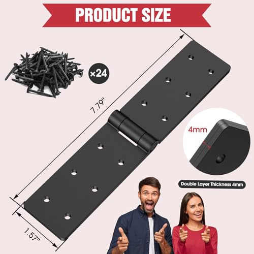 Heavy Duty Gate Hinges – 270° Fold-Flat, Rust-Proof Black Iron (2PC) | Heavy duty gate hinges with 270° flat-fold for tight spaces; outdoor hinges for wood gates, sheds, and garage doors
