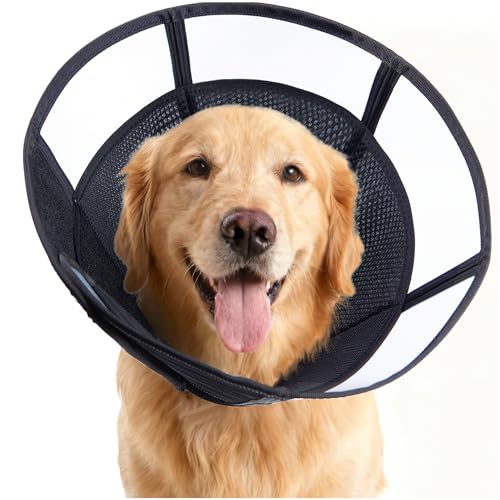 Soft Dog Cone, Stop Licking Deep Pet Recovery Collar After Surgery for Large Medium Dogs, Clear Plastic Breathable Elizabethan Head Neck Circle, Adjustable Comfortable Cones 28cm Long (ML Black) - color: Black, size: ML-extended depth(Neck:12.25-14.25")