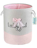 Round Thick Pink Lace Laundry Basket Collapsible Organizer Boys Girls | Canvas Foldable Storage Hamper Sturdy Rope Handles for Household Gift Baskets Bedroom Clothes Toys Children Nursery - color: Pink Lace