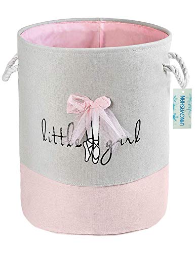 Round Thick Pink Lace Laundry Basket Collapsible Organizer Boys Girls | Canvas Foldable Storage Hamper Sturdy Rope Handles for Household Gift Baskets Bedroom Clothes Toys Children Nursery - color: Pink Lace