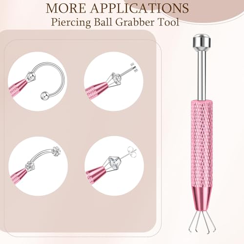 2Pcs Piercing Ball Grabber Tool for Changing Jewelry, Stianless Steel Flat Back Earring Applicator Internally Threaded Push Pin Piercing Grabber Tool - color: Blue&Pink-2pcs