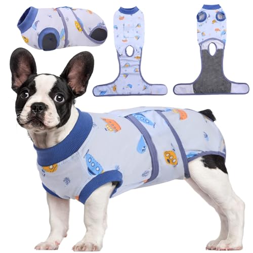 Kuoser Recovery Suit for Dogs Cats, Soft Dog Surgery Suit Female Male Spay | Professional Dog Onesie for Surgery, Substitute E-Collar & Cone, Prevent Licking Dog surgical suit Pet Neuter Suit - color: Boat, size: X-small (Back:8.3-11.4'', Weight:4-7 Lb)