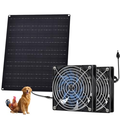 Solar Powered Fan, 25W Solar Fans for Outside Vent Exhaust Fan Waterproof for Shed Chicken Coops Greenhouse Doghouses Pet House for Intake or Exhaust Air Cooling - size: 2 Fan Kit
