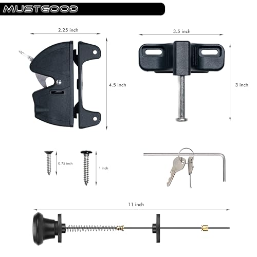Key Lockable 2 Sided Gate Latch with Spring Pull Cable and Key,2 Way Gate Fence Lock for Outdoor Gates,Locking Gate Door Lock Fence Latch Gate Hardware for Metal,Wood,Vinyl Fence,Black Finish