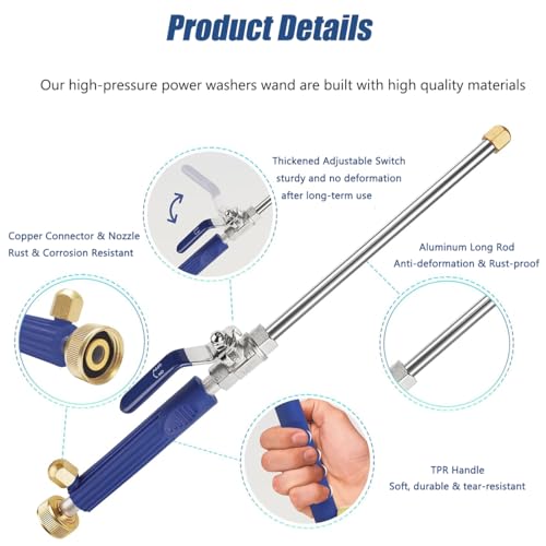 Hydro Jet High Pressure Power Washer - Magic Power Washer Extendable Wand, Flexible Water Hose Universal Nozzle, Gutter Patio Car Pet Window Cleaning (18inch-Blue) - color: 18inch-blue