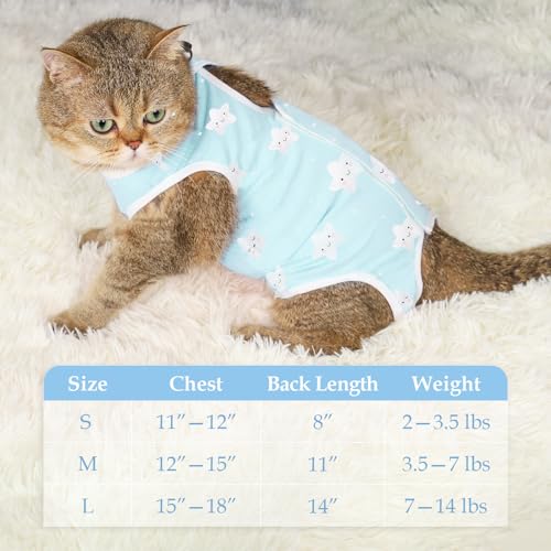 ANWA Cat Recovery Suit - Breathable Cat Onesie for Cats After Surgery Female, Kitten Surgery Recovery Suit Female Abdominal Wounds - color: Star, size: Medium