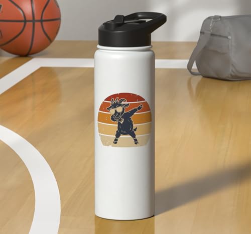 Dabbing Goat Funny Farm Animal Kids Retro Sunset Cool Stainless Steel Insulated Water Bottle - color: White