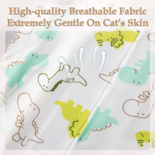 ANWA Cat Recovery Suit - Breathable Cat Onesie for Cats After Surgery Female, Kitten Surgery Recovery Suit Female Abdominal Wounds - color: Dinosaur, size: Small