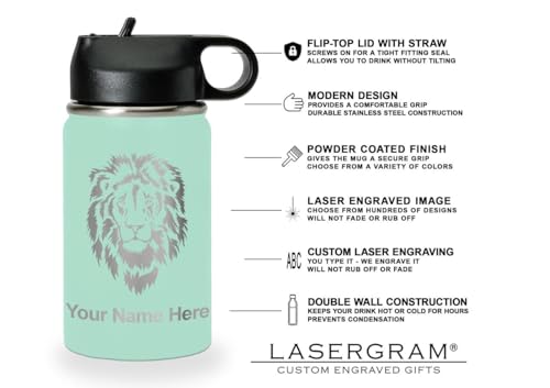 LaserGram Personalized 12oz Water Bottle, Horse (Teal) | Engraved Gift, Vacuum Insulated Stainless Steel, Flip-Top Straw Lid, Laser Engraved With Your Name - color: Teal, size: 12 Ounces