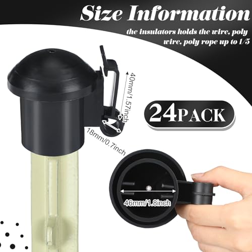 DoubleFill 24 Pcs Electric Fence Insulators and T Post Safety Cap, T Post Safety Topper Black Plastic Insulators for Wood Posts Wire Holding Fencing Garden Farm Highway Sport Fences Supplies (Black) - color: Black