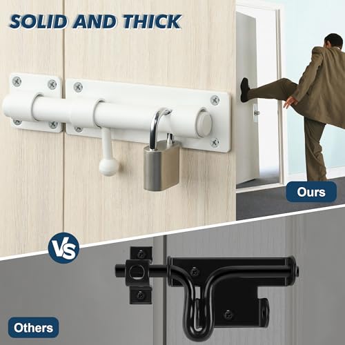Alise 8 inch Barrel Bolt Latch,Heavy Duty Slide Lock for Barn Door | White SUS304 Stainless Steel Padlock-Style Slide Bolt Latch,Security Gate Latch for Wooden Fence,Interior or Outdoor Door - color: White, size: 8 Inch