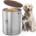 Paw Libero 25 Lbs Stainless Steel Dog Food Storage Container with Airtight Wooden Lid & Ceramic Bone Handle, Large Metal Dog Food Bin for Dogs & Cats, Keep Fresh, Easy to Clean - size: 25 lbs - 1pk