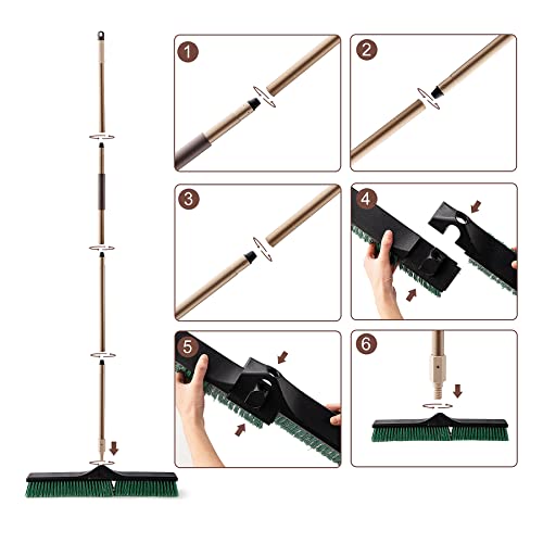 Eyliden Heavy Duty Push Broom 24" with 66" Long Handle | Garage Sweeper, Outdoor Stiff Bristles, For Concrete Sidewalk Driveway Yard Patio Deck Warehouse, Sweep Snow