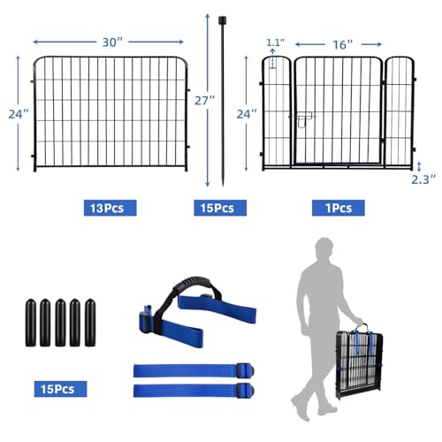 ADAVIN 24 in(H) Garden Fence with Gate, 14 Panels Heavy Duty Iron Metal Animal Barrier Fence, Camping Fence, Garden Fences and Borders for Dogs,Total 34.5 Ft(L), Black - size: 14panels-24in(H)×34.5ft(L)