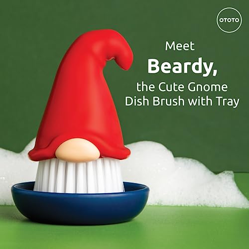 OTOTO Gnome Dish Brush with Handle - Cleaning Brush, Vegetable Brush, Dish Scrub, Gnome Handle, Unique Kitchen Gadgets, Funny Kitchen Tools, Useful Gifts for Women (Beardy Red) - style: Beardy