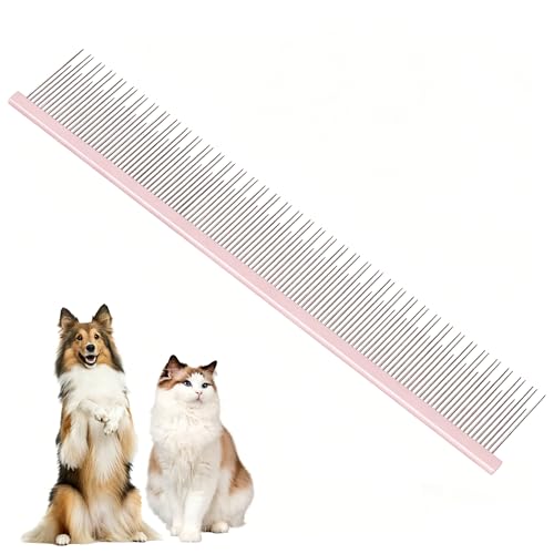 8.5 Inch Upgrade Professional Pet Comb,Dual-Tooth Grooming Comb Anti-Static Smooth Rounded Corners Prevent Friction Breakage and Irritation,Long-Haired Cats and Dog Essential,Christmas Pet Gift - color: Blush