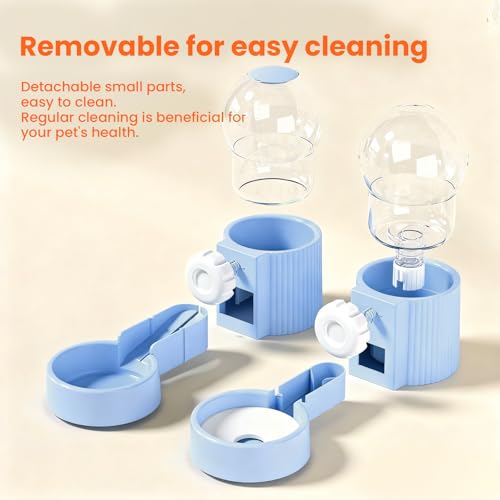 38oz Rabbit Water Dispenser and Feeder Set (Blue) | Large Hanging Automatic Food Water Dispenser, for Bunny Guinea Pig Chinchilla Ferret Cage Accessories - color: Blue