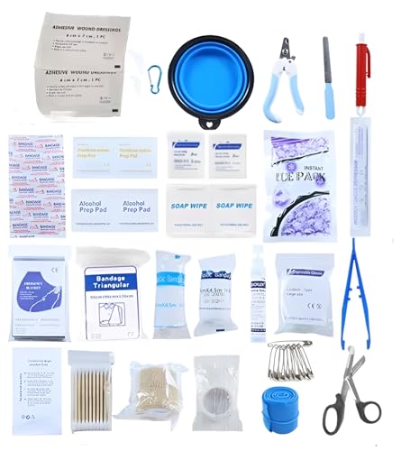 PAWSPLAY Pet First Aid Kit for Dogs & Cats, 101-Piece Emergency Kit with Bandages, Wound Care, Tick Remover, Nail Clipper, Portable Waterproof Travel Kit for Hiking, Camping, Car & Home Safety