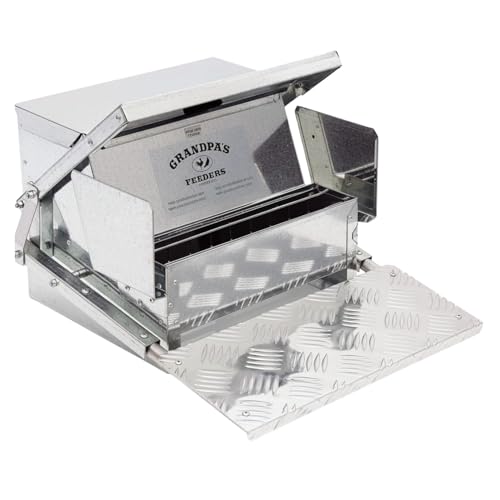 Grandpas Feeders Automatic Chicken Feeder - 40 lbs No Waste Poultry Feeder, Rat Proof & Rodent Proof Treadle Chicken Feeder, Galvanized Steel with Lid, Feeds 6-12 Chickens up to 10 Days - size: Large