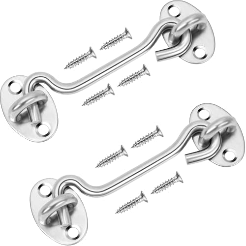 Rainspire (2 Pack) 6 Inch Privacy Hook and Eye Latch for Barn Door, Stainless Steel Gate Latch Barn Door Lock Cabin Hooks for Gate Shutters Window Slide Barn Shed Cabinet Bathroom, Silver - color: Silver, size: 6 Inch