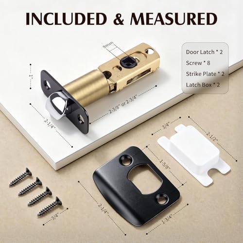 Door Latch Replacement - Non-Locking, 8mm Square Hole, Matte Black, 2 Pack | For Bedroom, Bathroom & Closet,Fits 2-3/8" or 2-3/4" Adjustable Backset, Easy install. Premium solid stainless steel.