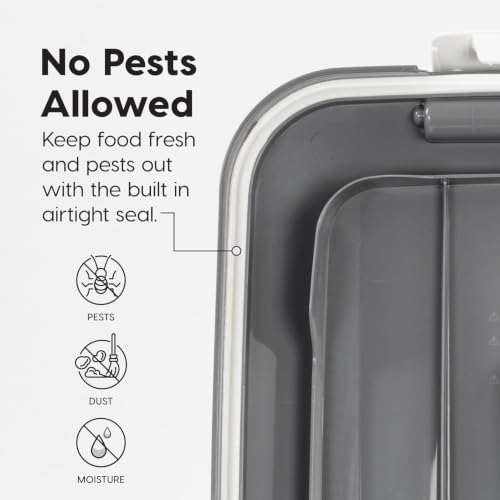 IRIS USA Dog Food Storage Container, Up to 54 lbs, Gray/Dark Gray | Made in USA, Comes with Wheels & 2-Cup Scoop, Airtight Seal, BPA-Free, Bird Seed, Cat food, Cat Litter, Treats, Pellets - color: Gray/Dark Gray, size: 54 lbs