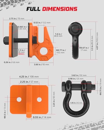 Tractor Bucket Grab Hook with 5/8" D-Ring Shackle Combo, Bolt-On Tow Hook and D-ring Shackle, Matching Backing Plate, Rubber Gaskets & Isolators, 20000LBS Breaking Strength, 2 Set, Orange&Black - color: Orange&Black