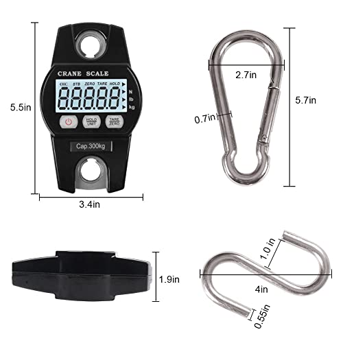 Fuzion Hanging Scale 660LB - Heavy Duty Crane Scale with Aluminum Body | Stainless Steel Hook, Hold/Tare Function, Large Display, Digital Hanging Scales for Weighing Animals, Hays, Fish, Luggage - color: Black, size: 660LB