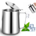 67 oz 304 Stainless Steel Pitcher with Lid, 2 L Large Mouth Graduated Beakers, Large Metal Measuring Cup with Handle, Milk Frothing Jug for Latte Art, Espresso Machines, Iced Tea - size: 67 Ounces