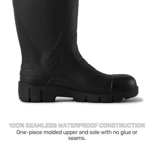 Men's Steel Toe Rain Boots, Waterproof Knee High Work Boots | Slip & oil resistant outsole for construction, farm and industrial work. - color: Black, size: 12