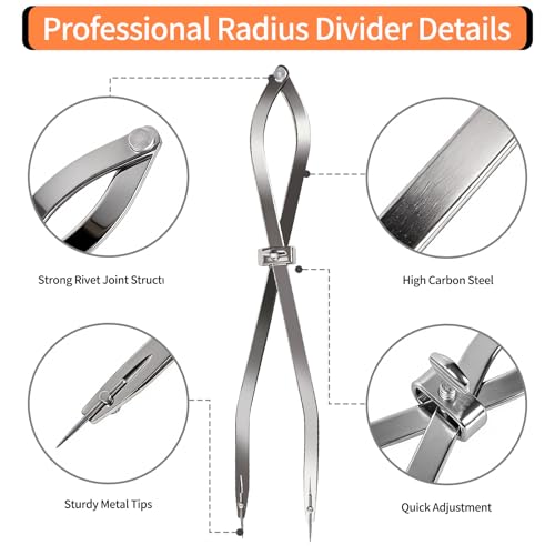 Radius Divider Tool 12 Inch, Fast Adjusting Scriber for Sheet Metal Fabrication & Layout Work, Resharpenable Replaceable Points, Metalworking Woodworking Insulation Tool, Draws Circles Up to 32 Inches