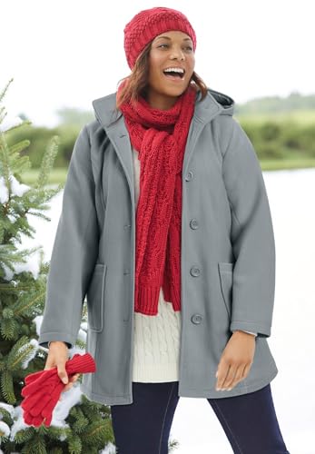 Woman Within Plus Size Hooded A-Line Fleece Coat - color: Black, size: 16